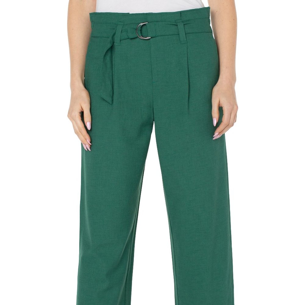 NWT Liverpool Belted Paperbag High Waist Crop Wide Leg Pants In Serpentine